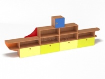Стеллаж кораблик большой( вариант 2, каркас бук с разноцветными фасадами)