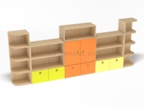 Стеллаж Золушка (вариант 6, каркас дуб с разноцветными фасадами)